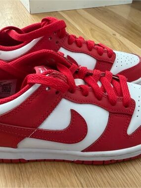 Nike Red and White Low-Top Sneakers - Bold Swoosh Design